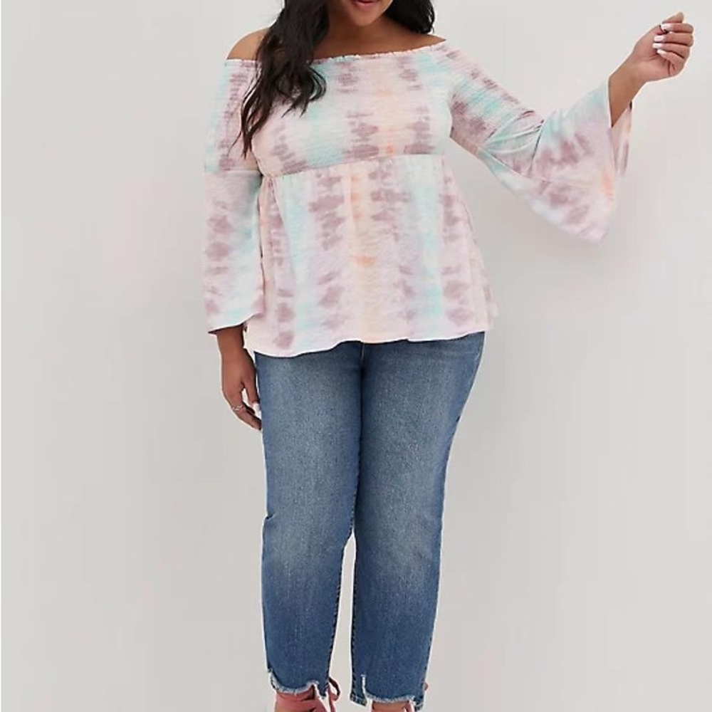 NEW Torrid Tie Dye Smocked Off Shoulder Pastel Top Plus Size 2X NWT